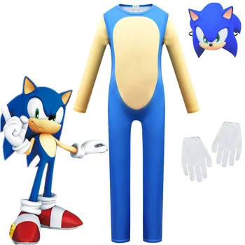

New Sonic The Hedgehog Costume Anime Cosplay Halloween Carnival Party Jumpsuits Mask Costume For Kids Dress Up