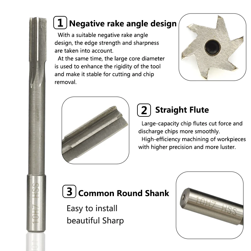 HSS Reamer XCAN HSS Machine Reamer Chucking Reamer H7 2.0-12mm Straight Flute Milling Chucking