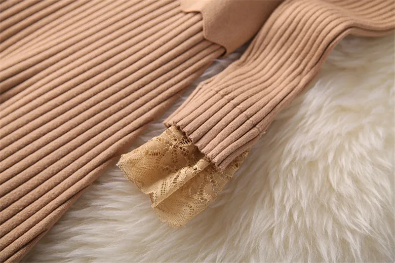 Новинка, женское модное платье на осень и зиму, Vestidos, длинный рукав, кружево, пэтчворк, вязаный жилет, топ+ платье-свитер, комплект из 2 предметов