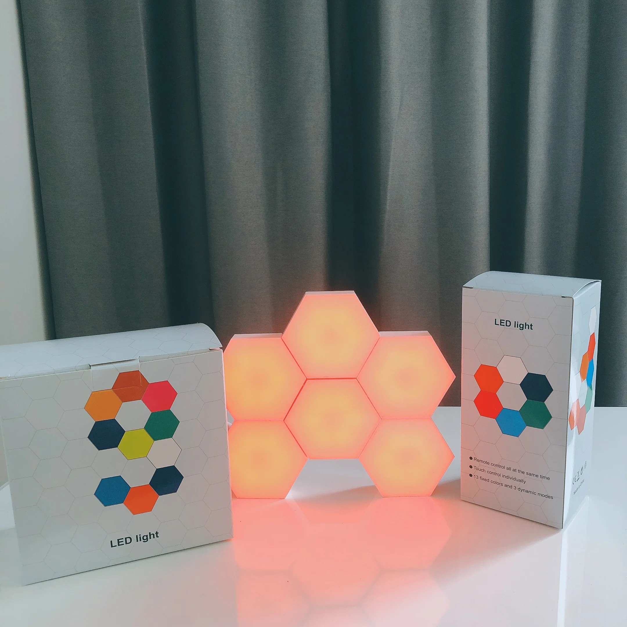 Sensível ao Toque Lâmpada Hexagonal Modular Controle Remoto Luz Noturna Magnética Rgb Led 5 Lâmpada hexagonal rgb, lâmpada led sensível ao