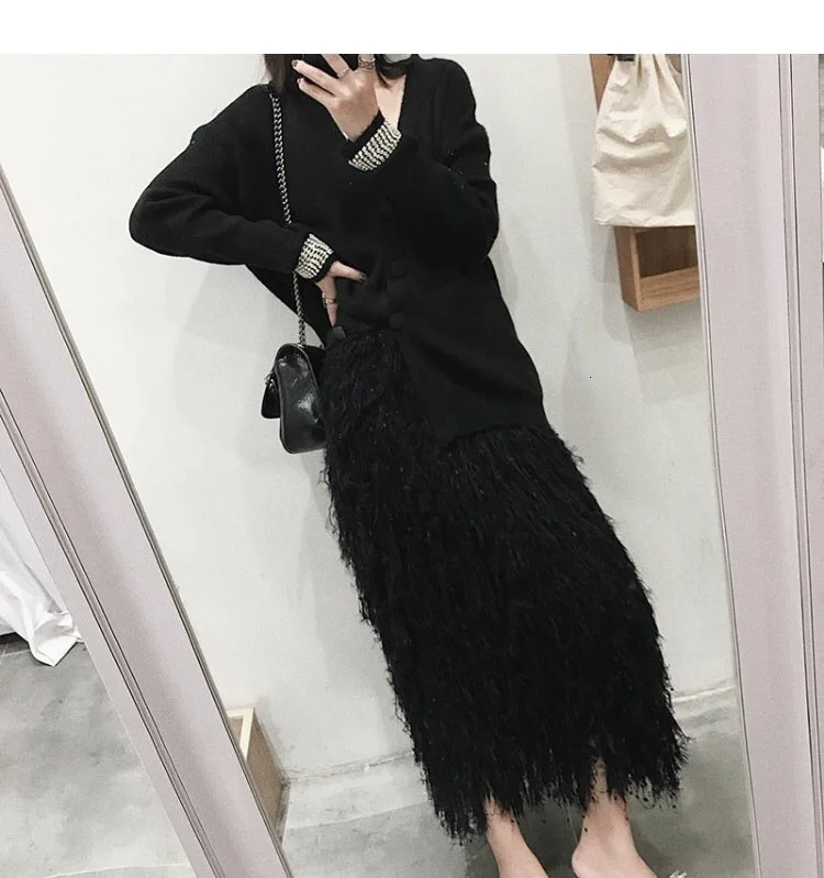 High end зимние женские трикотажные Настоящее перо Ленточки длинные полуплатье превышать огонь прямо, канистра Тяжелая юбка для женщин