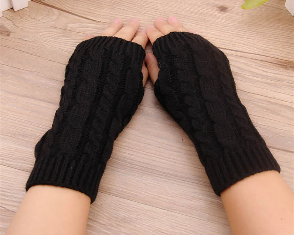 Calymel осень зима женские теплые вязаные перчатки без пальцев длинные эластичные рукавицы женские перчатки