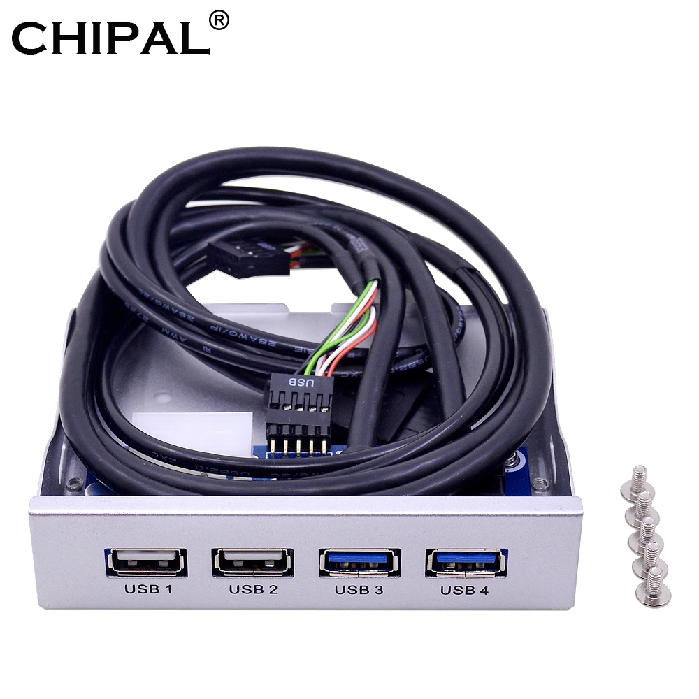 

CHIPAL Silver 4 Ports USB 2.0 USB 3.0 Front Panel Hub 20Pin Splitter Internal Combo Bracket Adapter for Desktop 3.5'' Floppy Bay