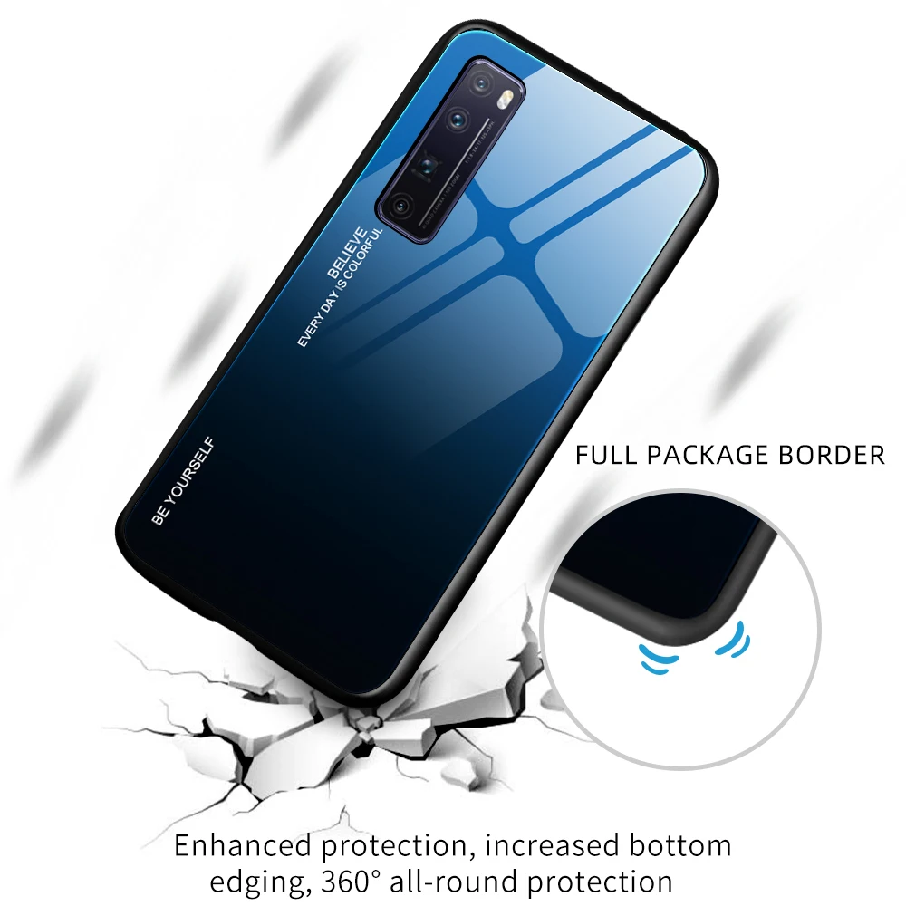 waterproof pouch for swimming For Huawei Nova 8 7SE 5i 3 Gradient Glass Phone Case for Huawei P50 P40 Pro P30 lite P20 Dazzle Color shell Tempered Glass Cover smartphone pouch
