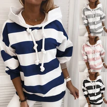 

Autumn Women Sweatshirts With Hood Pacthwork Shoulder Long Sleeve Stripe Hooded Hoody Female Casual Loose Ladies Hoodies 2021