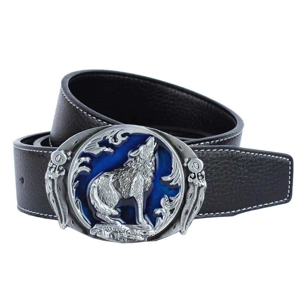 Vintage Black Leather Straps Belt Western Rock Music Guitar Buckle Bohemian