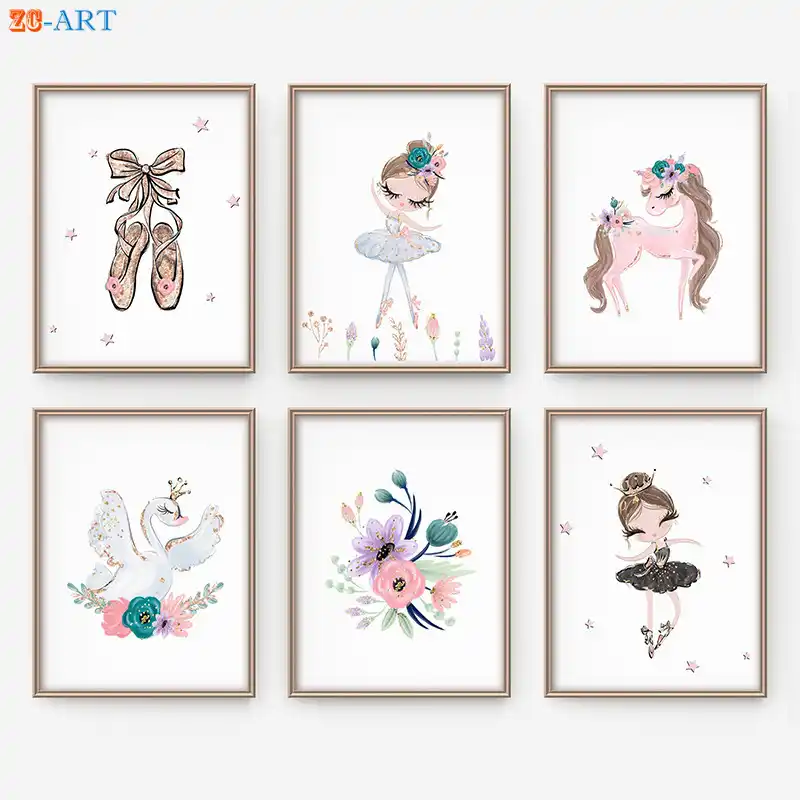 Meisje Slaapkamer Muur Poster Ballerina Print Roze Goud Baby Nursery Paars  Canvas Schilderij Decoratie Voor Kinderkamer Decor Art|Schilderij &  Schoonschrift| - AliExpress