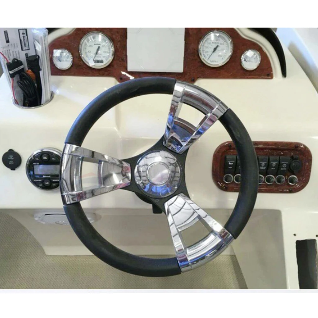 

350mm 13.8" Chrome 3-Spoke 3/4" Marine Boat Yacht Steering Wheel