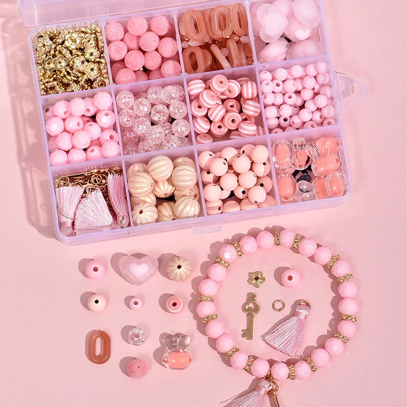Children Jewelry DIY Beads Set For Bracelet Sweet Pink Rabbit Accessories Kit Making Handmaking Earrings Gifts | Украшения и