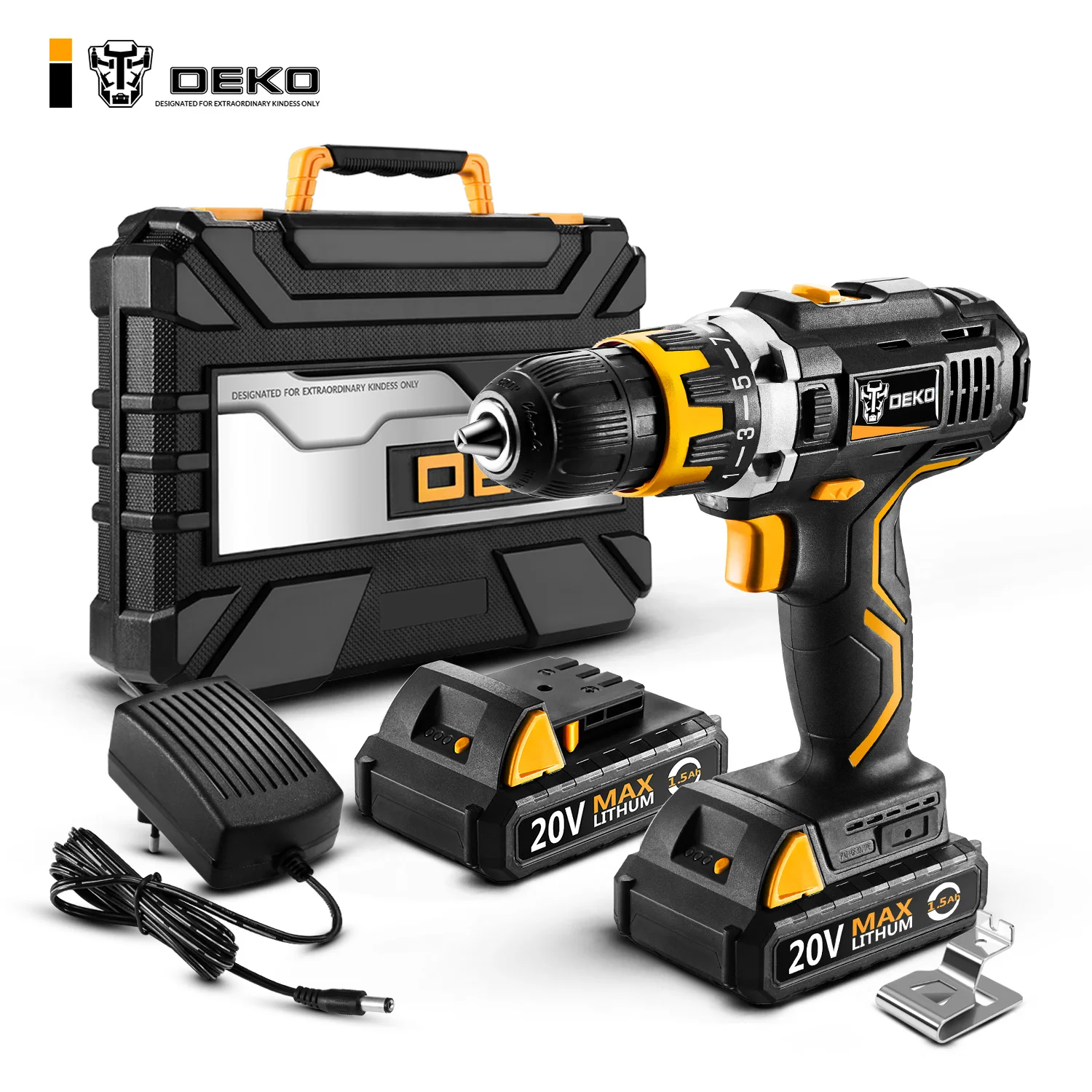 DEKO GCD20DU2 20V MAX Power Tool with Lithium Battery Variable Speed Electric Screwdriver with LED Light Home DIY Cordless Drill
