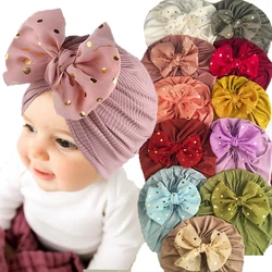 Soft Infant Hat Polka Dot Bow Kids Bonnets Headwrap Bow Turban Wrap Cap Baby Cute Hat