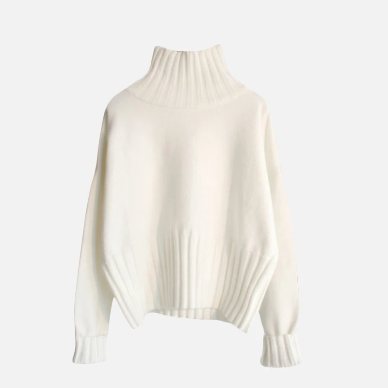 Женский свитер с высоким воротом, вязаный ребристый пуловер, черный, белый цвет, зима, высокая эластичность, тонкий джемпер, осенние свитера, женские - Цвет: Белый