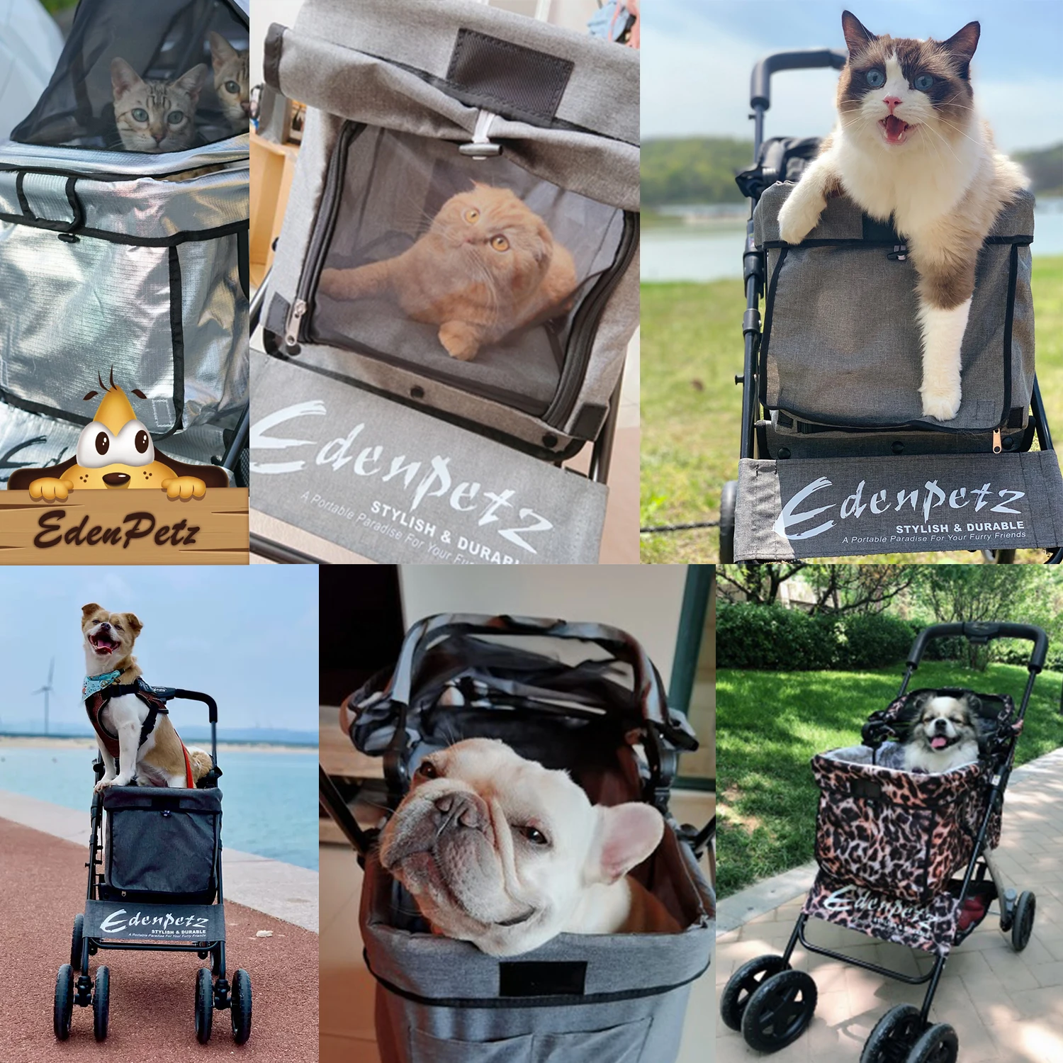 Pet Stroller Foldable Pets Cart Lightweight Outdoor Travel Gear For Cats Dogs