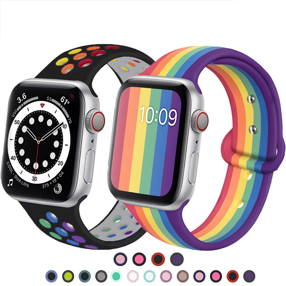 Силиконовый ремешок для apple watch band 44 мм 40 iwatch 42 38 браслет Pride Edition серии 6 SE 5 4 3 7 41 45 |