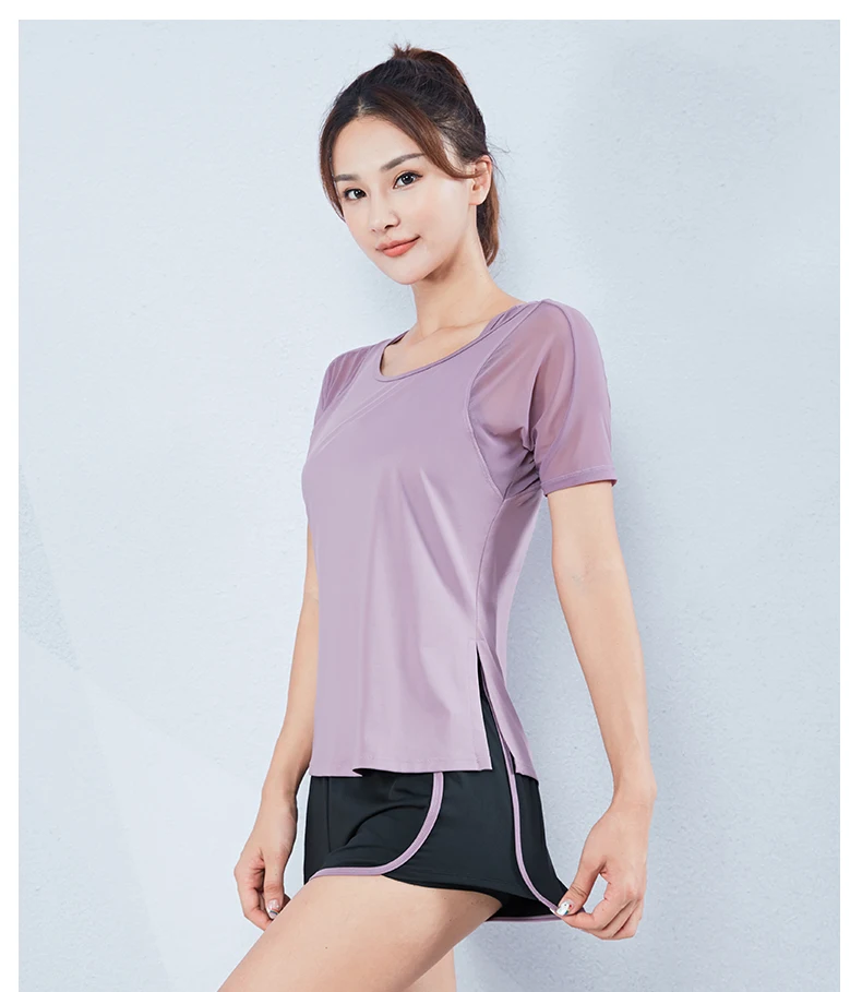 Brand 2020 Women Mesh Sports Tops Short Sleeve Yoga Shirts Loose Running Fitness T-shirts Summer Quick Dry