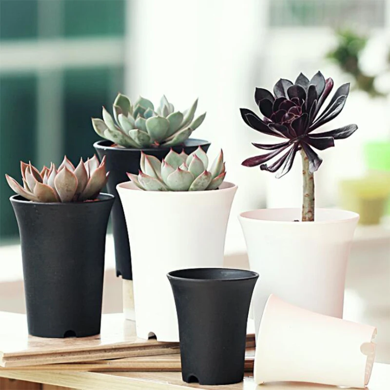 4pcs Brief Black White Flower Pot Plastic Succulent Plant Pot Thick