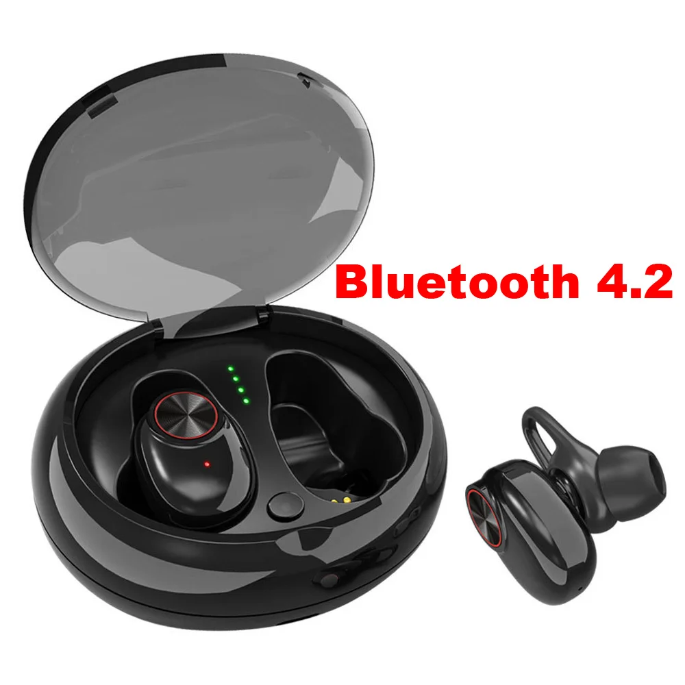 Bluetooth 4.2 Black Двойные наушники V5, Bluetooth 5,0, гарнитура, беспроводные наушники с громкой связью, стерео музыка, qi-поддержка, с зарядным устройством, IPX5, водонепроницаемый - Цвет: Bluetooth 4.2 Black