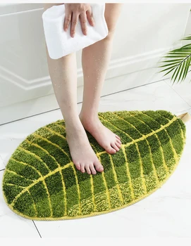 

Household Floor Mat Cute Leaves Shape Soft Non-slip Bathroom Washable Floor Mats Household Floor Mats