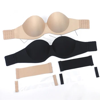 

2020 Sexy Gathering Invisible Bras Women Push Up Strapless Bra Wedding Brassiere Underwired Back 1/2 Cup Bralette Underwear