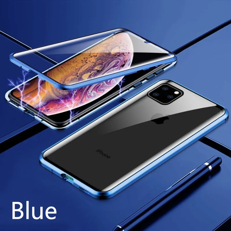 Металлический магнитный чехол для iPhone 11 X XR XS макс. закаленное стекло задний магнит Защитные чехлы для iPhone 11 Pro Max Магнитный чехол