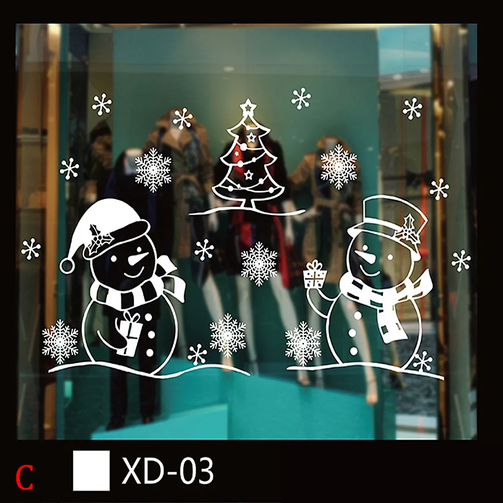 Рождественский снеговик съемный домашний винил окна наклейки на стену Декор Рождество Снеговик съемный домашний винил#25 - Цвет: C