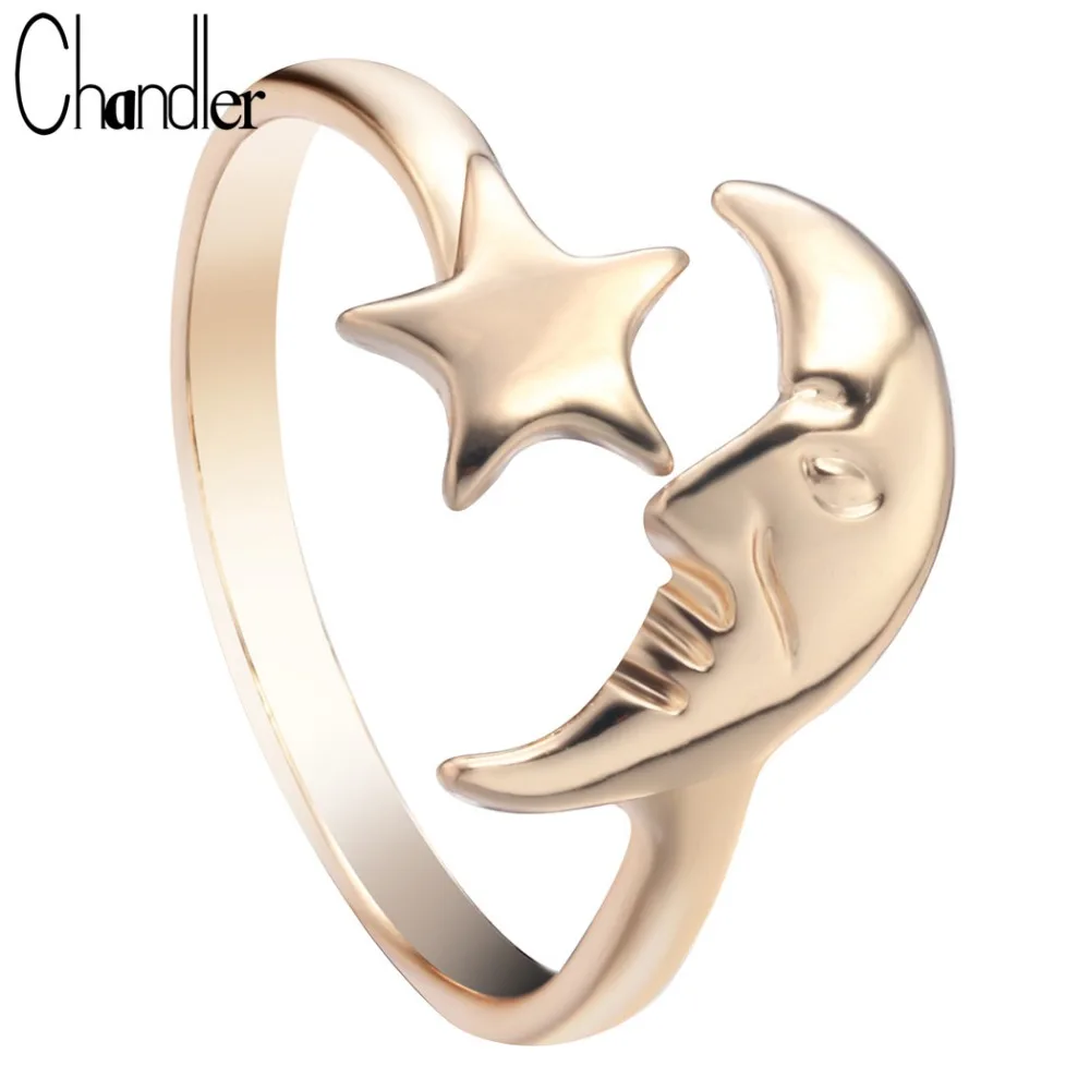 Chandler Chic Moon Star Rings Face Open Ringen For Women Alloy Zinc Metal Fashion Wedding Accessaries Luxury Gift