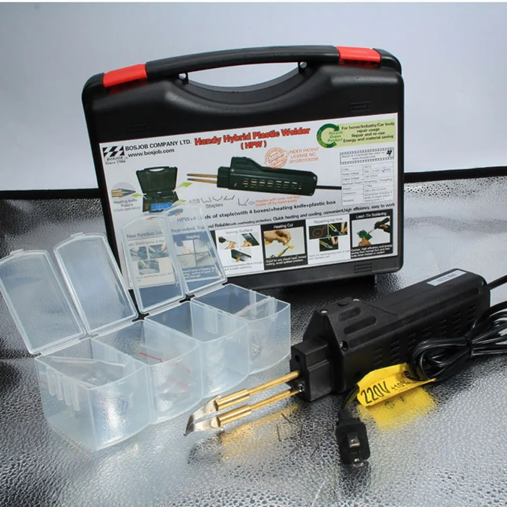 Soplete de soldadura para parachoques, grapadora caliente para carenado de coche, máquina soldadora portátil de plástico, herramientas de reparación con grapas de 200 Uds.