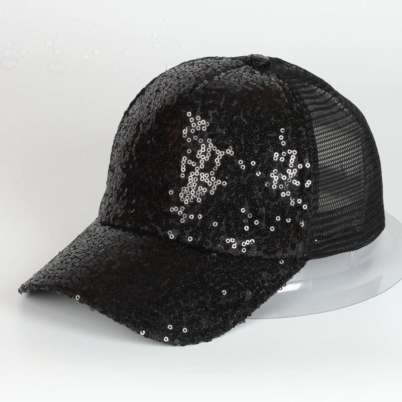 

Hotsale Fashion Customize plain paillette shiny color bling black sequin baseball cap Sports hats