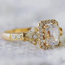 Новые Обручальные кольца для женщин, золотые ювелирные кольца для женщин, обручальное кольцо с кристаллами, винтажное модное квадратное кольцо с большим цирконом, подарок