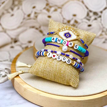 

Go2boho Bracelet For Women MIYUKI Evil Eye Bracelets Freshwater Pearls Pulseras Moda Femme Heishi Armband Letter Summer Jewelry