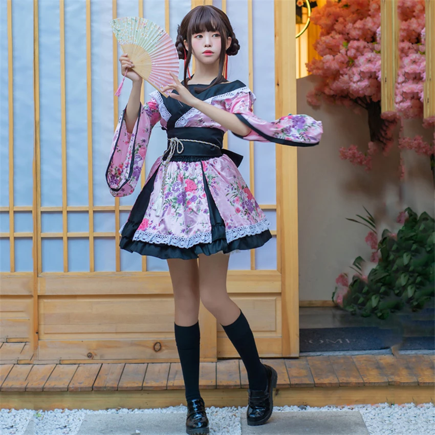 Traditional Japanese Costume Kimono Dress for Women Sakura Yukata Tutu Japanese Kawaii Girls Anime Cosplay Haori Party Stage