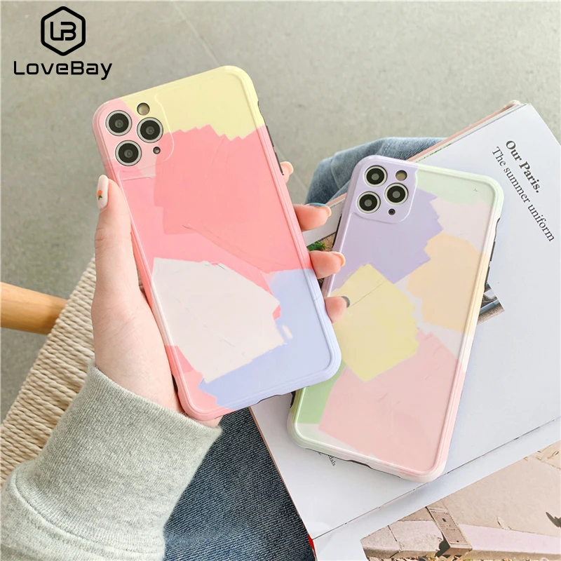 Кремовый чехол Lovebay с цветными блоками для iPhone 11 Pro Max XS X XR мягкий IMD защитой от