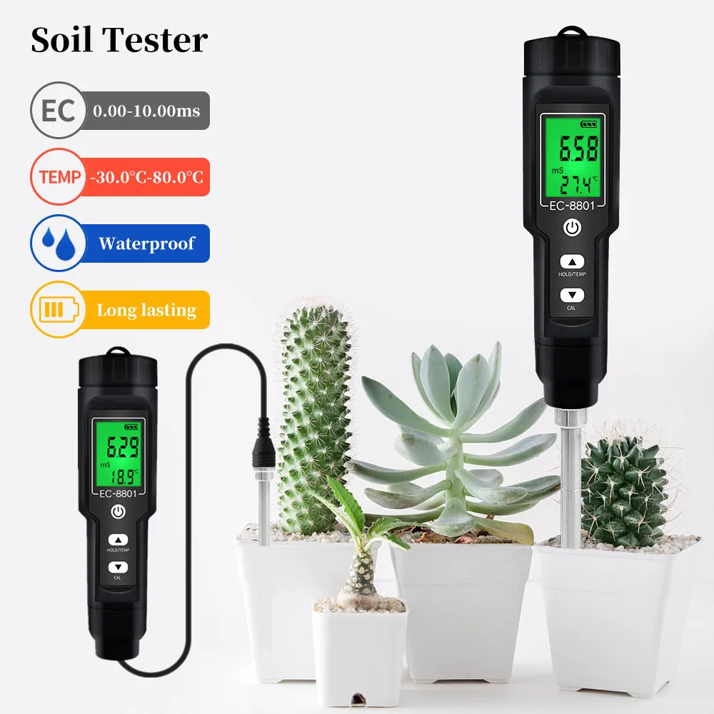 Soil Ph Meter Tester EC Meter for Soil PH TDS CF Sunlight Moisture Humidity Garden Temp Soil