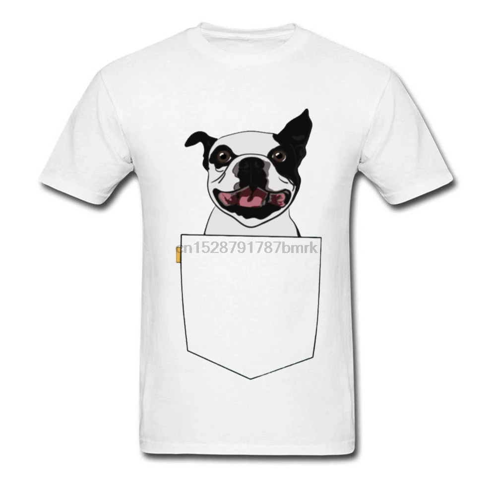 Карманная Милая графическая Мужская футболка Boston Terrier забавная из 100% хлопка с