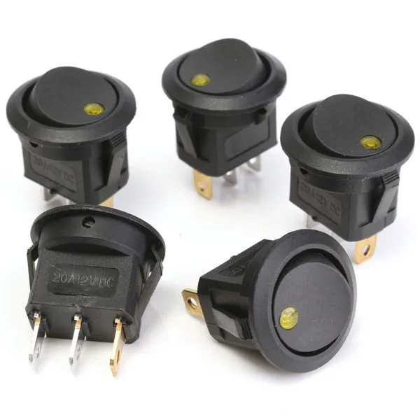 5Pcs 12V Round Rocker Toggle ON /OFF Switch 3 Pins