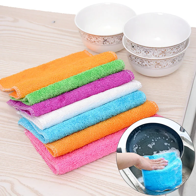 

1PC Anti-grease Dish Cloth Bamboo Fiber Washing Towel Scouring Pad Magic Cleaning Rags Kitchen Household Supplies Cleaning Tools