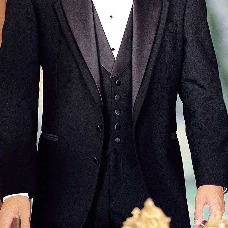 Black Groom Tuxedos for Wedding 3 Piece Smoking Formal Man Suits Slim Fit Male Fashion Jacket with Pants Vest