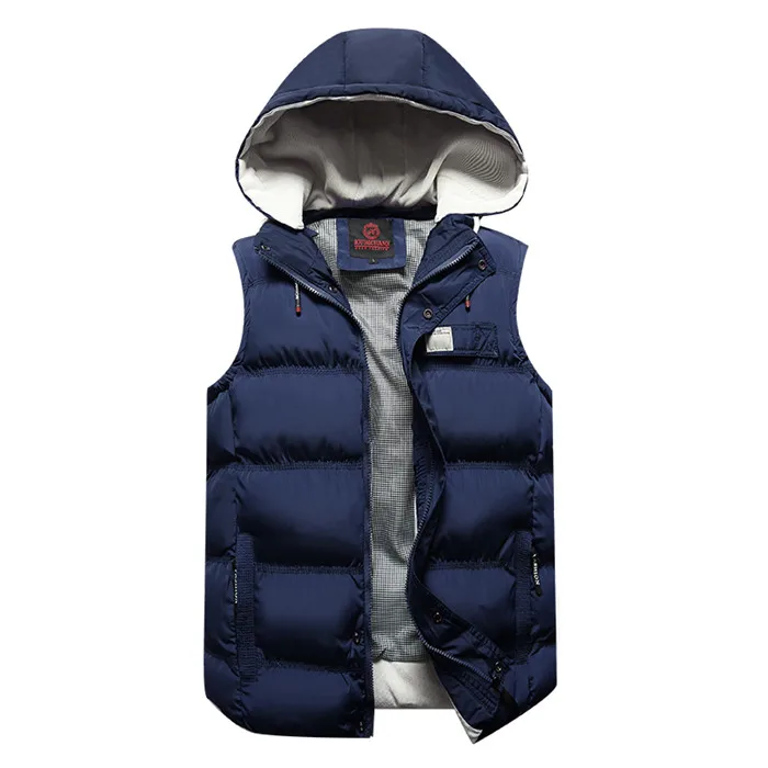 Мужская пуховая жилетка с хлопковой подкладкой, зимняя куртка, жилет без рукавов, однотонная, на молнии, толстая, с капюшоном, пальто, Мужское пальто, теплые жилеты - Цвет: HQ666 blue