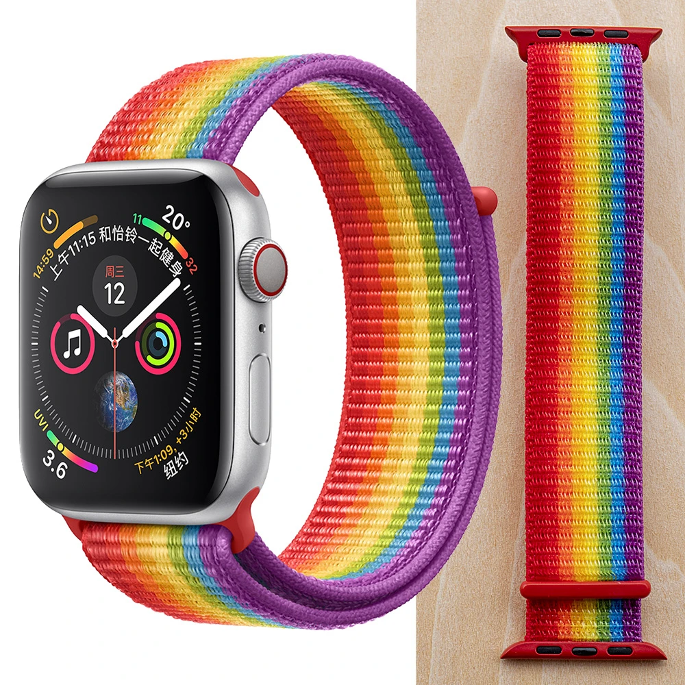 Высококачественный нейлоновый спортивный ремешок для Apple Watch Series 5 4 3 2 1, мягкий дышащий тканый ремешок 44 мм iwatch 38 мм 40 мм - Цвет ремешка: Colorful