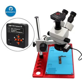 

38MP HDMI USB Microscope Camera 3.5X-90X Simul-focal Trinocular Stereo Microscope with Aluminum Work Pad for Phone PCB Repair
