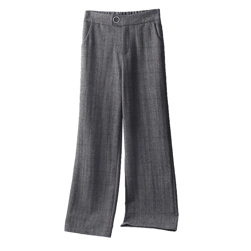 Зимние женские шерстяные брюки с высокой талией Свободные повседневные длинные брюки женские Слаксы удобные женские брюки больших размеров KQL87825 - Цвет: Grey