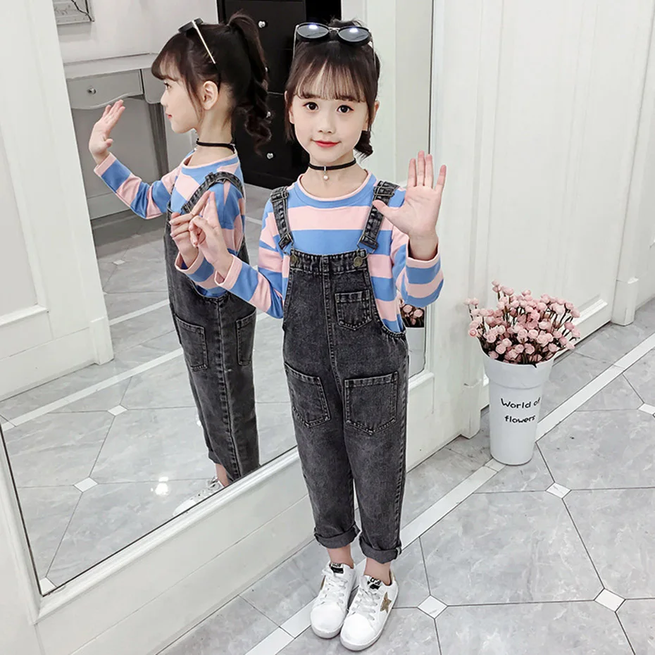 

Clothes For Girls Striped T Shirt & Jumpsuit Girls Clothing Set Denim Pencil Pants Suit For Girls Fall Casual Suit For Girls