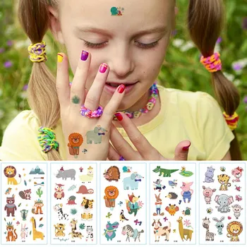 

10 Pcs Cartoon Animals Children Temporary Tattoo Sticker Waterproof Fashion Fake Body Art Tattoos 9.8X6cm Kids Face Tatoo