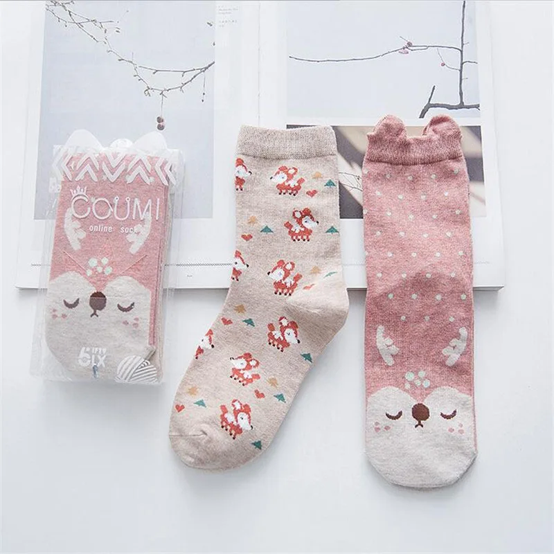 2 пары женские хлопковые носки с рисунком животных|socks female|cartoon socksfunny socks |