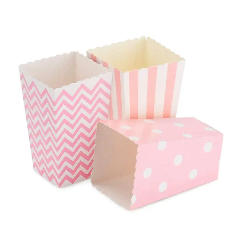 

Popcorn Boxes Pink Trio (36 Pack) Polka Dot Chevron Stripe Treat Boxes - Small Movie Theater Popcorn Paper Bags for Dessert Tabl