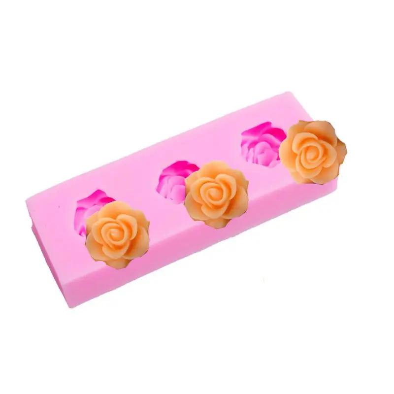Mini 3 цветы розы силиконовая форма для помадки розовый Шоколад Украшение торта