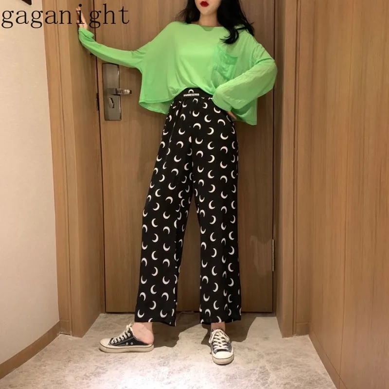 

Gaganight Casual Loose Solid Short Women T Shirt Summer Tshirt Moon Ankle Length Wide Leg Pants Elastic Waist Two Pieces Set