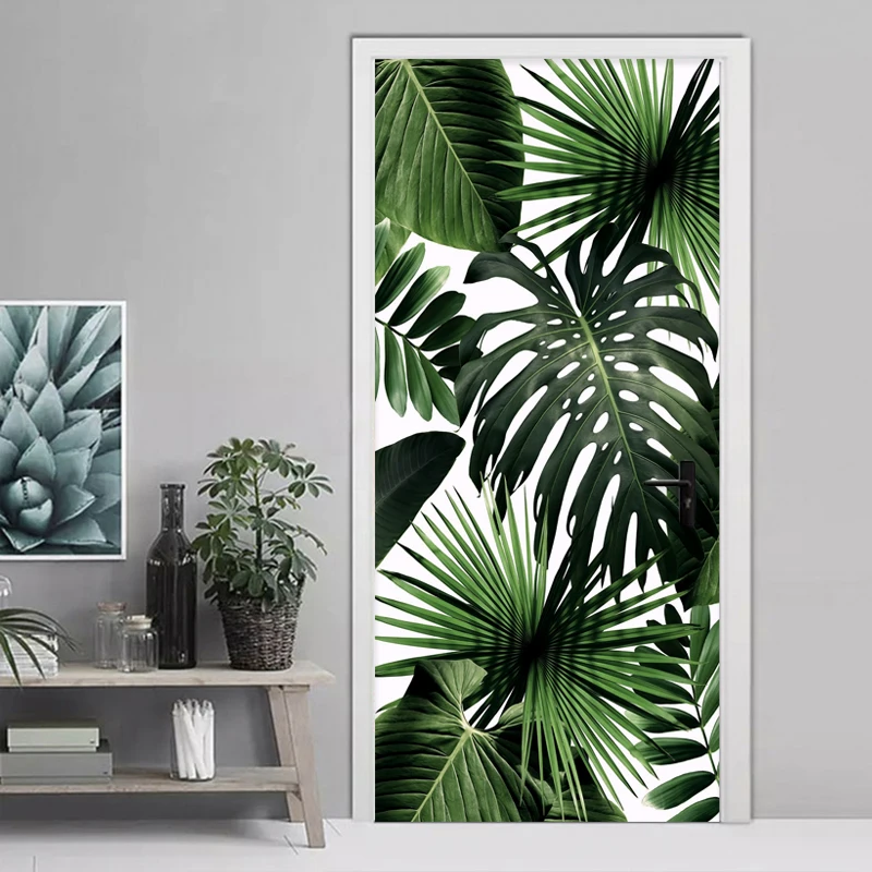 3D Wallpaper Modern Retro Tropical Rain Forest Door Sticker Living Room Dining Room Self-Adhesive Waterproof Wall Stickers Decal custom 3d wallpaper mural tropical rain forest flamingo bedroom background wall