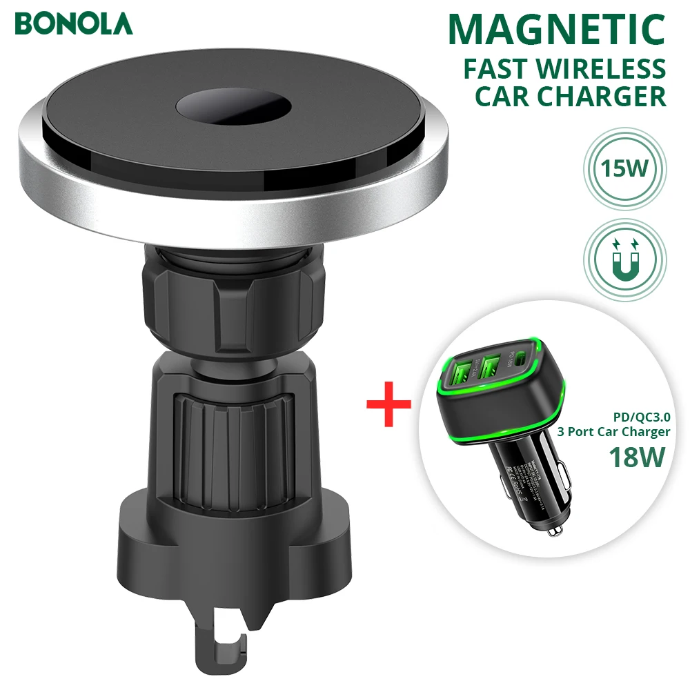 Bonola Magnetic Wireless Car Charger For iPhone 12Pro Max/12Pro/12Mini Qi Fast Quick Charge Mag Safe iPhone USB Type C Chargers