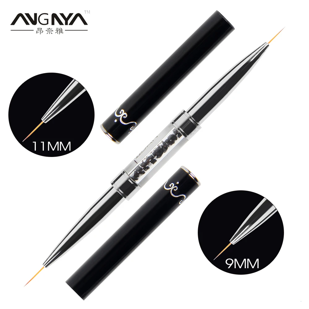  ANGNYA 1Pcs Double Head Nail Liner Brush 9/11mm Acrylic Nail Art Brushes Drawing Line Rhinestones P